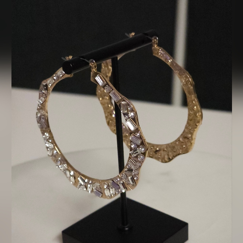 NOIR JEWELRY gold toned hoops with crystals